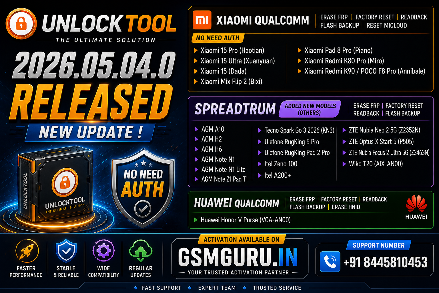 UnlockTool Latest Update 2026.05.04.0 – Xiaomi No Auth FRP, Spreadtrum Models & Huawei Support